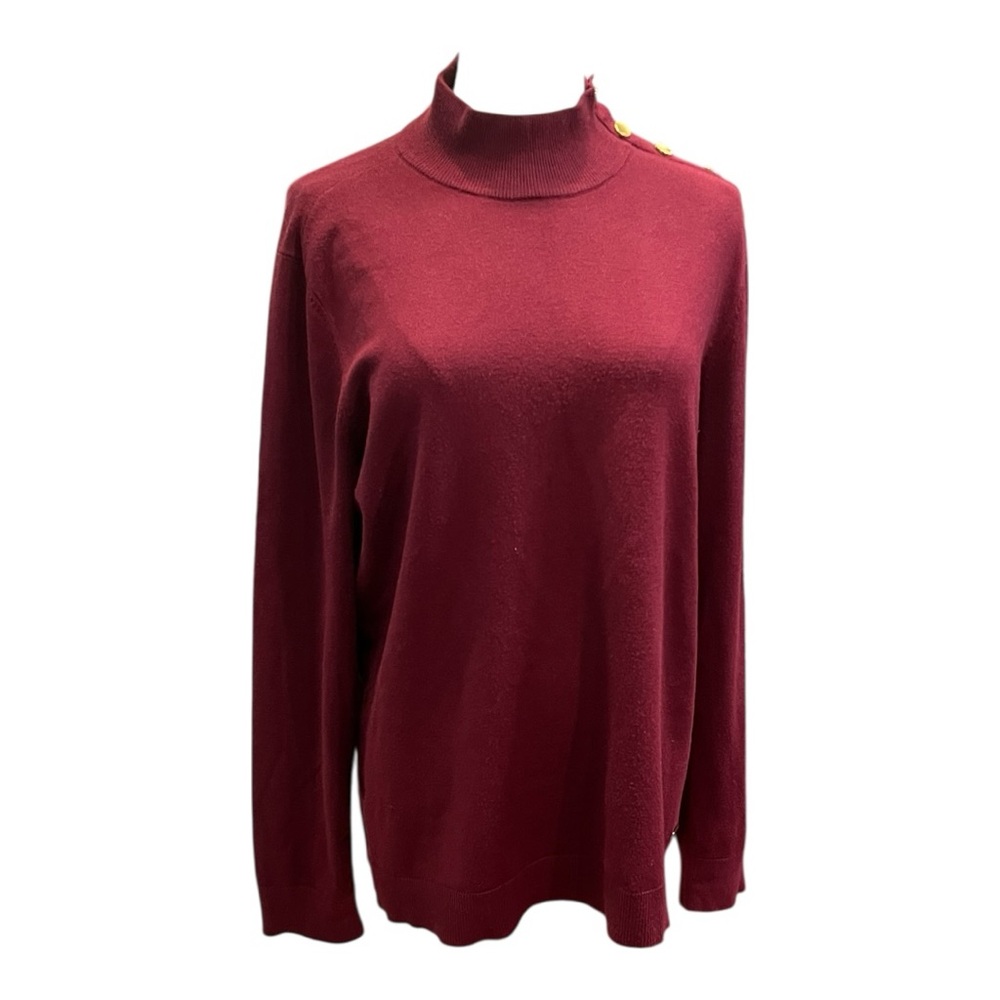 Calvin Klein Women’s Maroon Mock Neck Sweater w/ Gold Buttons – Size L